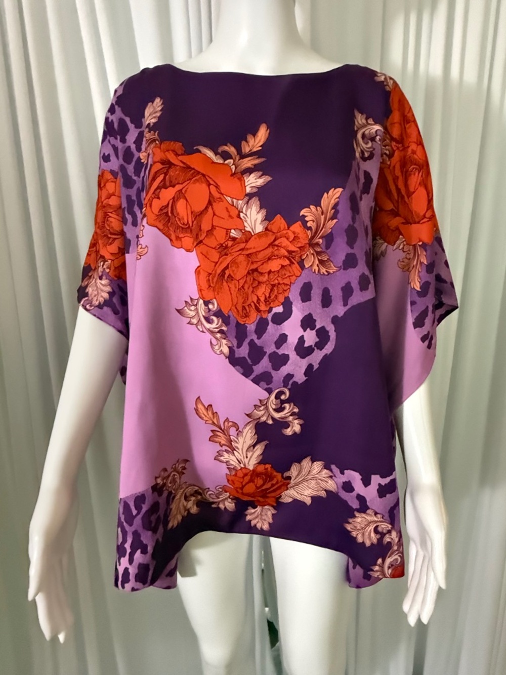 IMAN Reversible 2-in-1 Satin Blouse Purple Leopard Floral Top NWT M/L